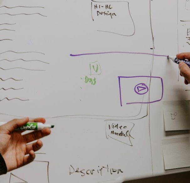 two people drawing on whiteboard