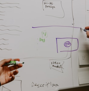 two people drawing on whiteboard