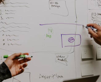 two people drawing on whiteboard