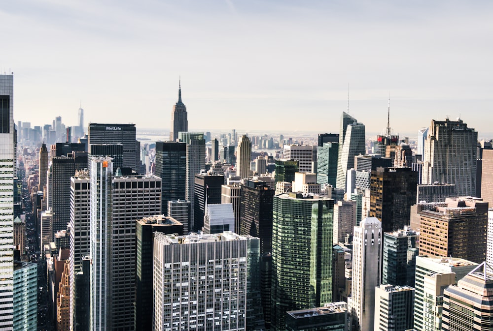 aerial photo of gray concrete high-rise buildings