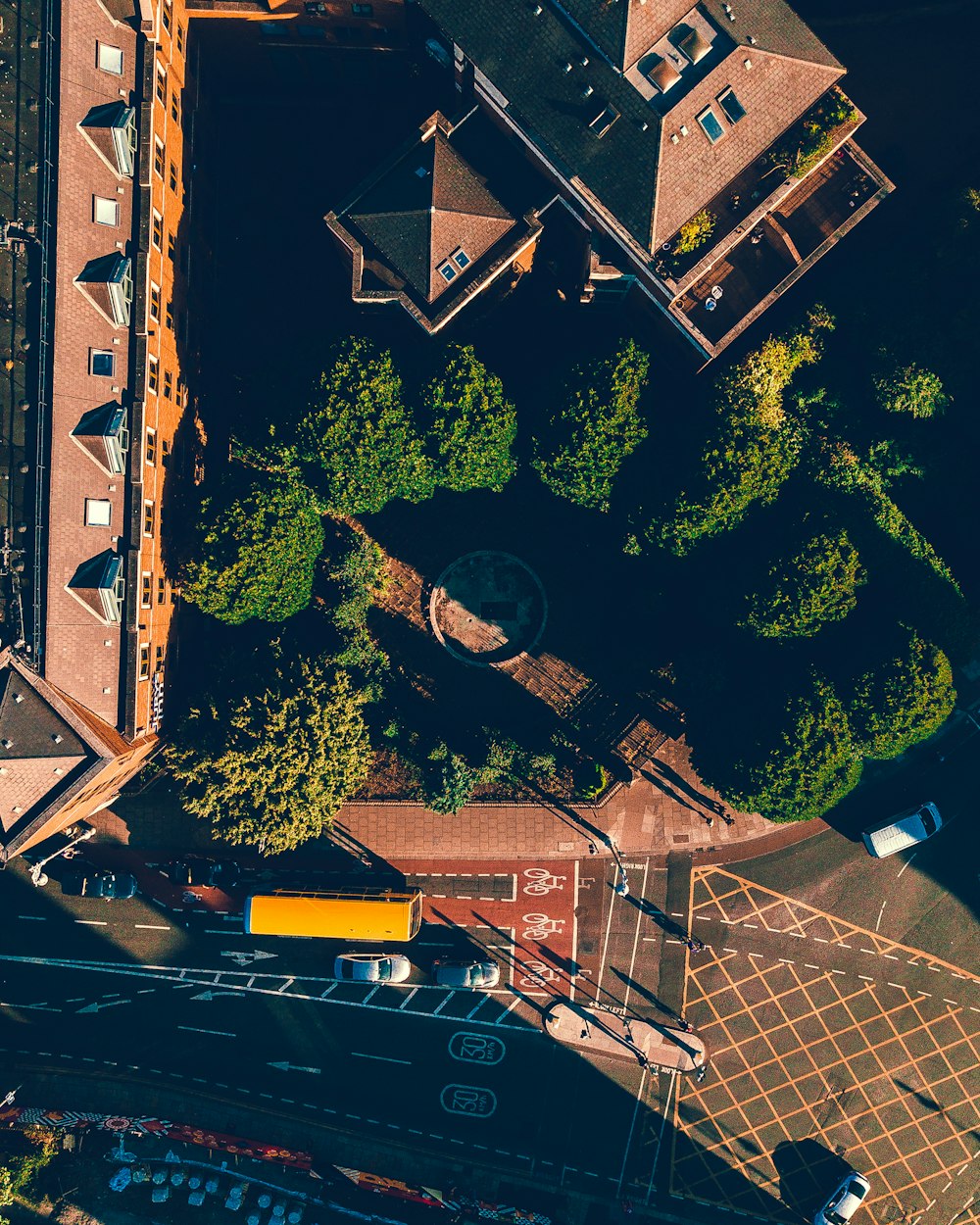 Foto aérea de casa con árboles de hojas verdes
