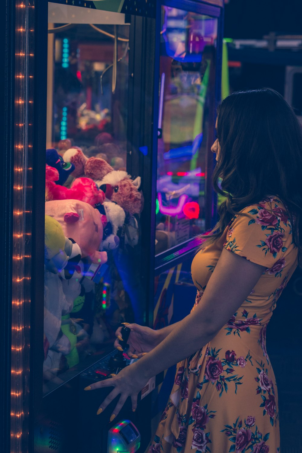 woman watching plush toy lot