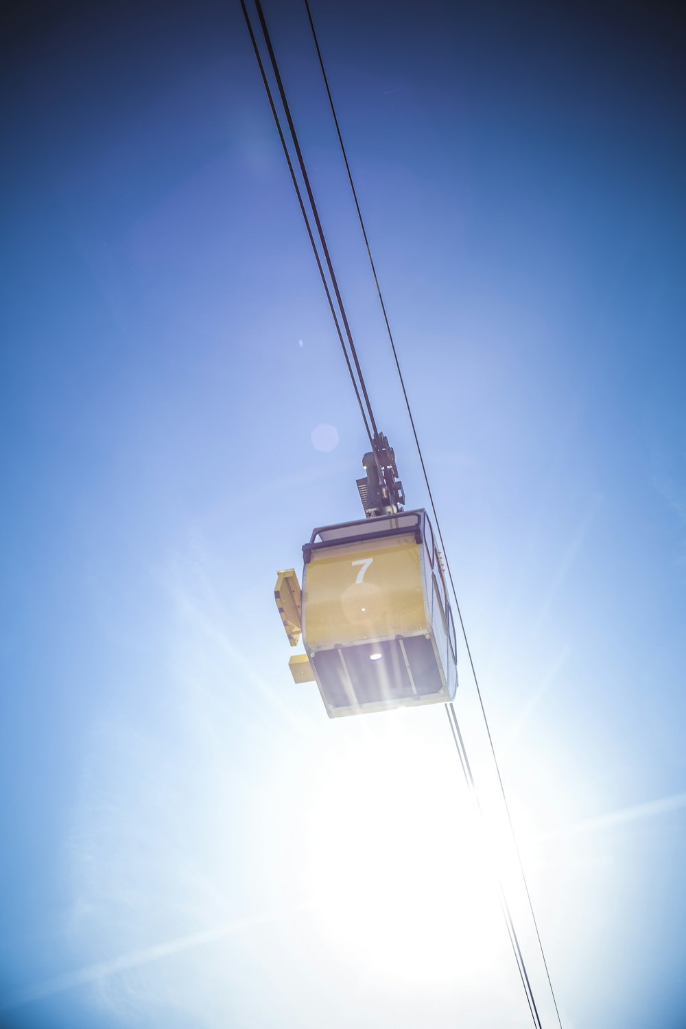 person showing yellow cable car