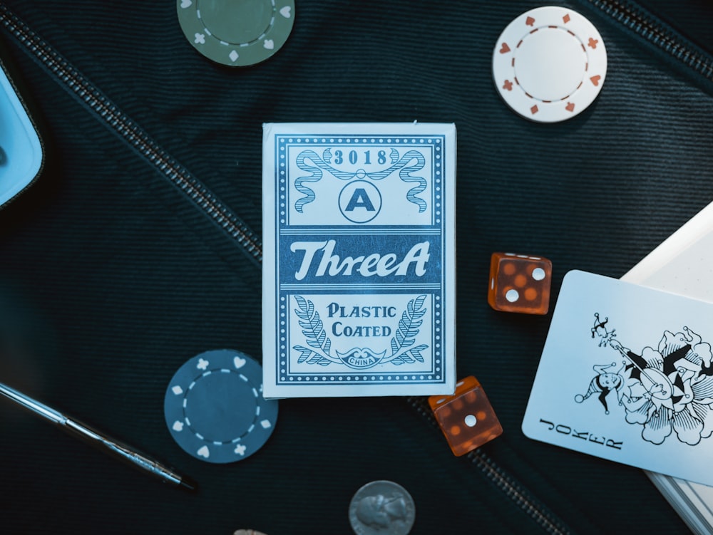 blue Three A plastic coated playing card box