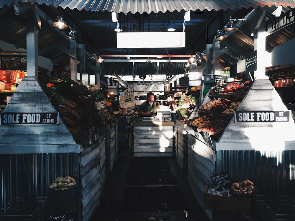 vegetables and food on stall