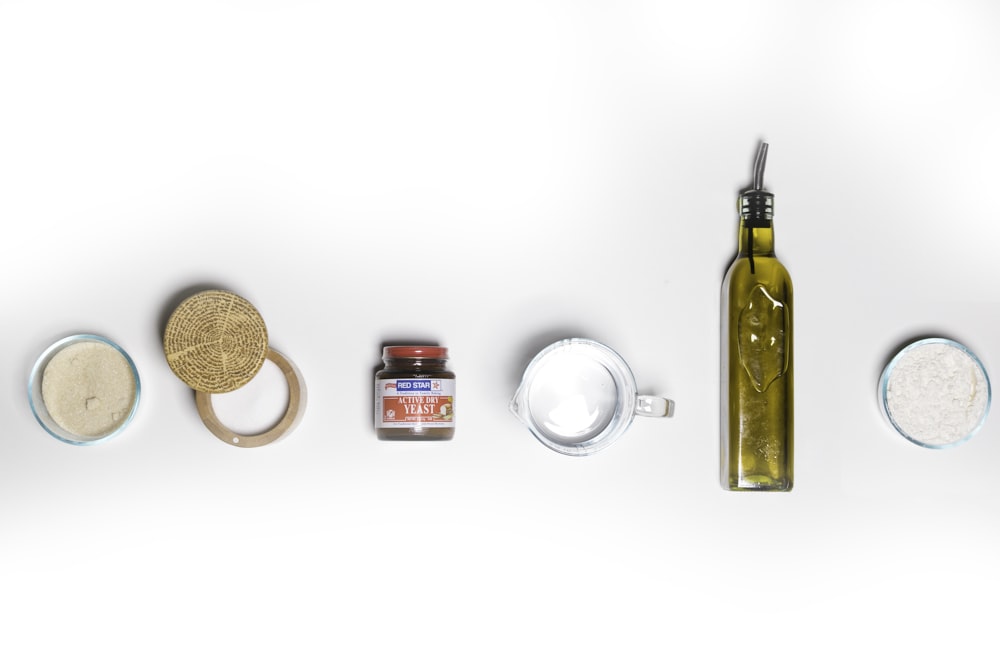 a white table topped with different types of food