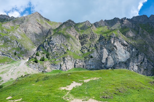 green grass covered mountains in Lac Lioson Switzerland