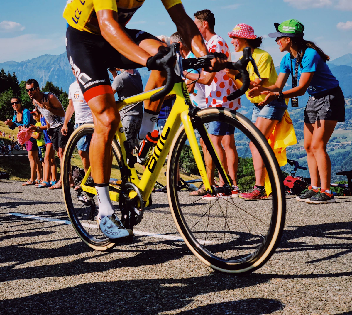 Cyclist climbing a mountain stage during a professional bike race