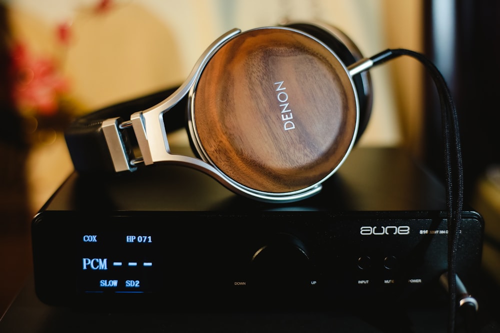 Denon headphones on amplifier