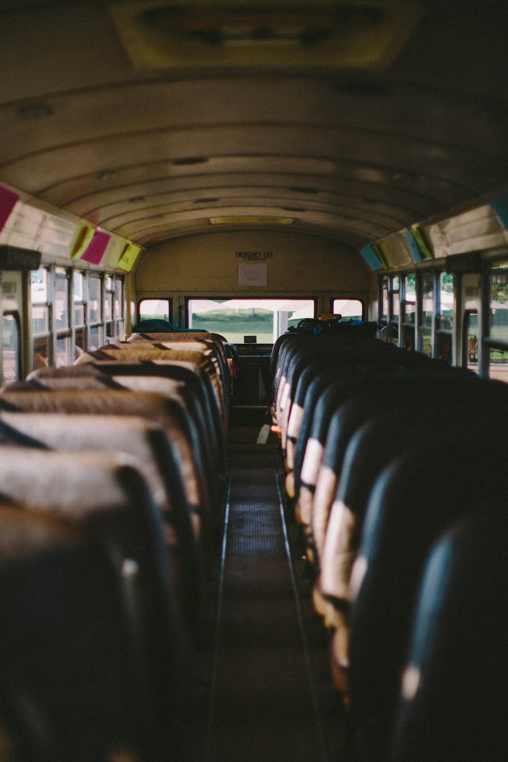 selective focus photography of bus interior
