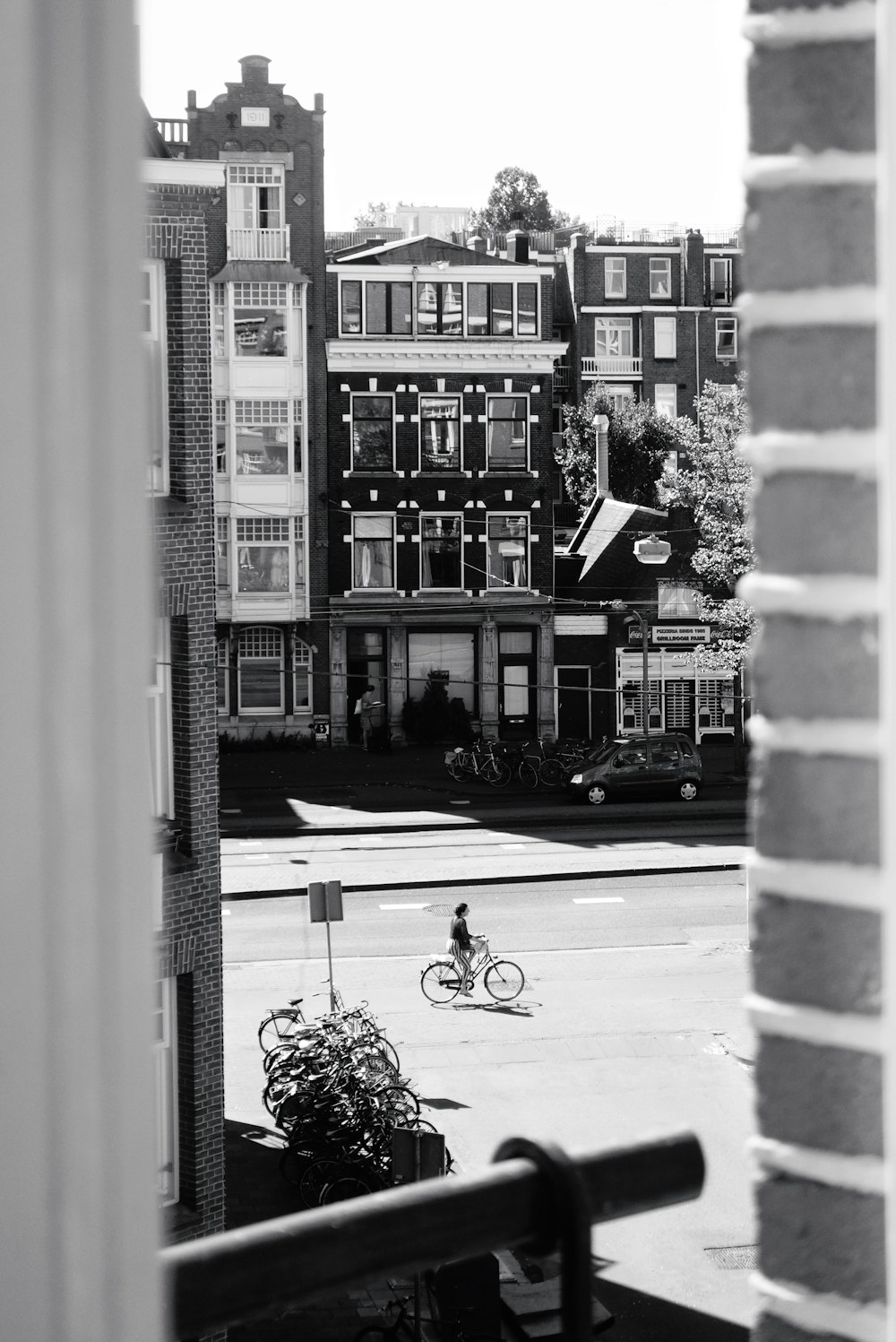 grayscale photo of buildings