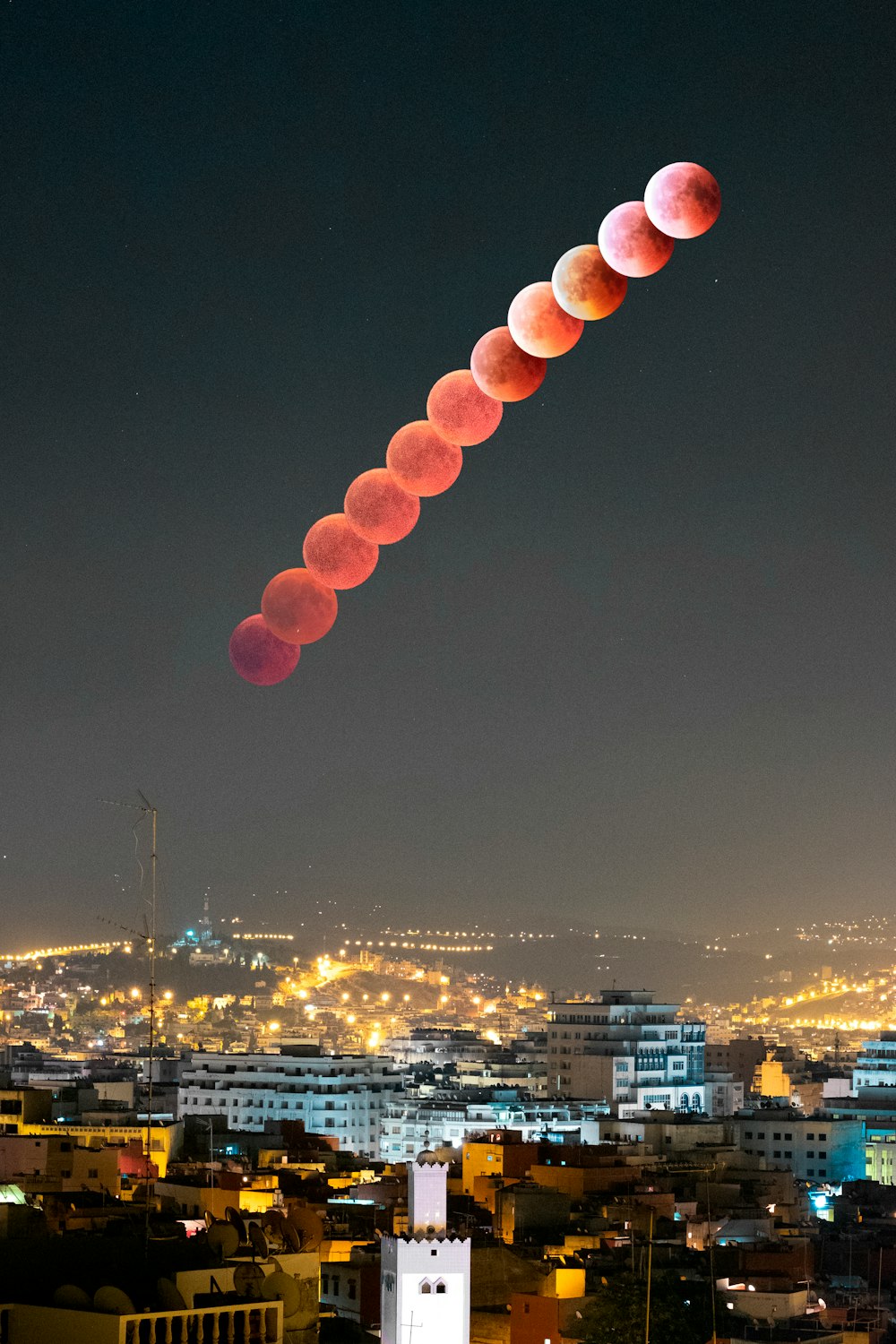 time lapse photography of total lunar eclipse