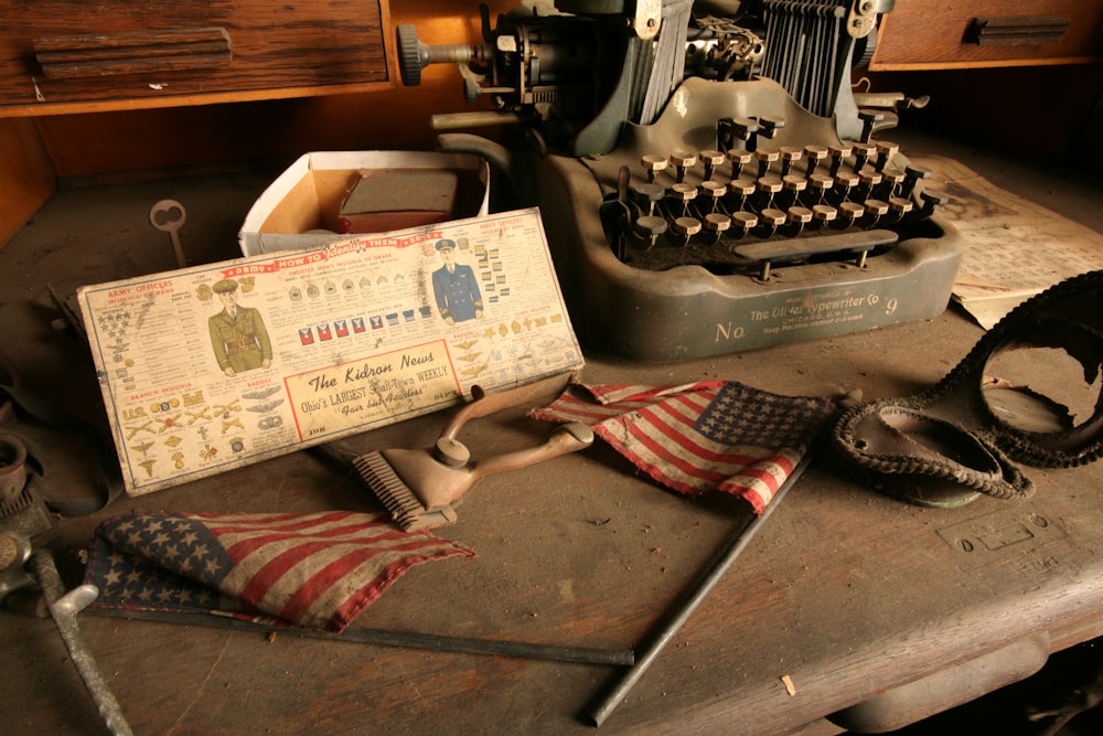 USA flag on gray table