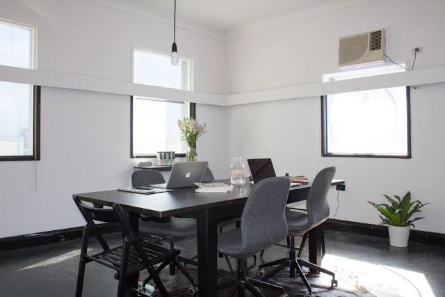 Monochrome Meeting Room — commercial office meeting room interior design