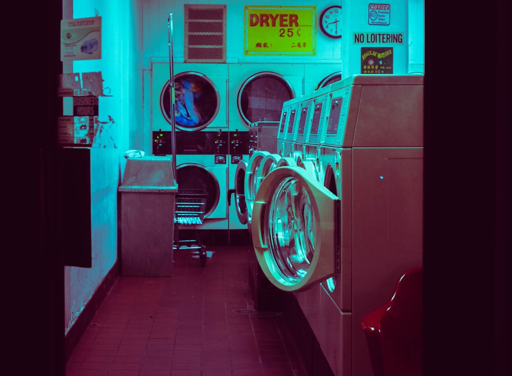 white open laundry machines