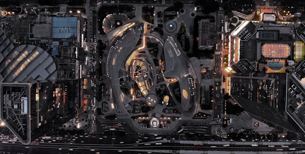 Aerial view of a modern city with digital connections overlay.