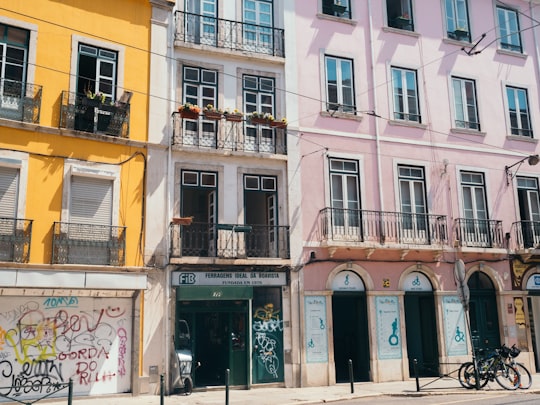 multicolored concrete buildings in Bairro Alto Portugal