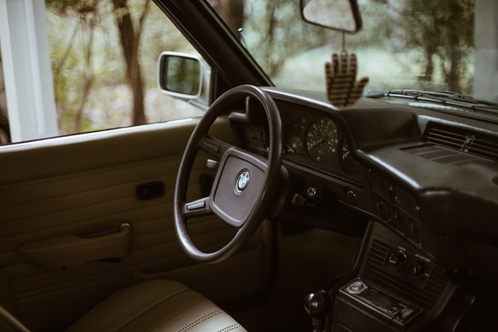 black BMW steering wheel