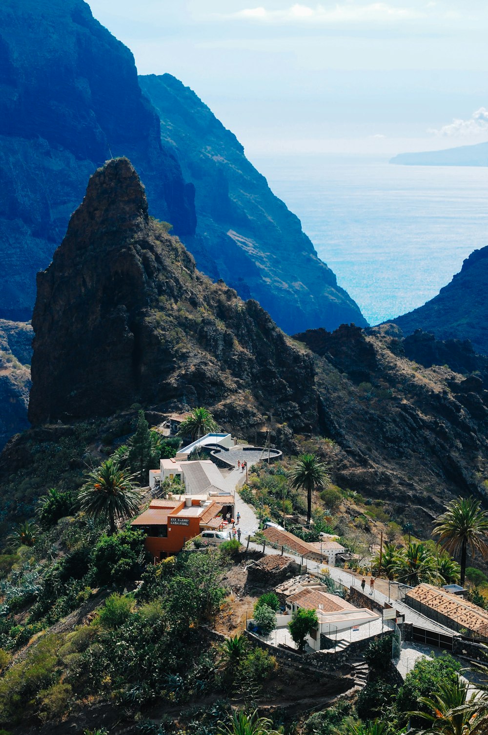 aerial view of house and mountain