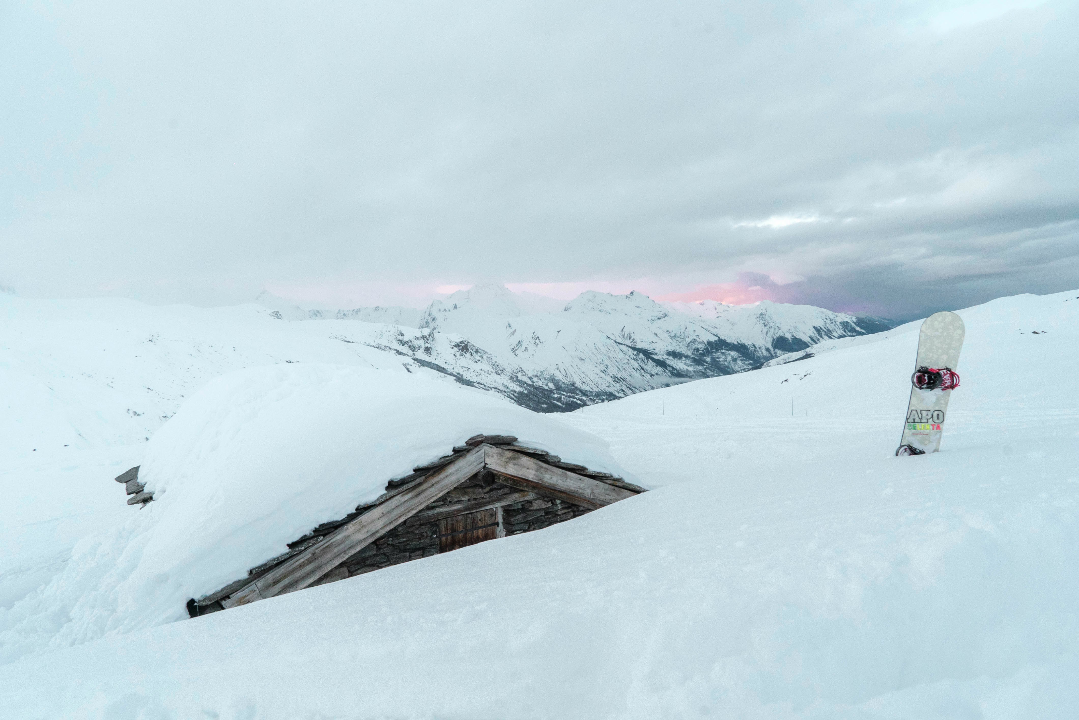 brown wooden shed covered by snow