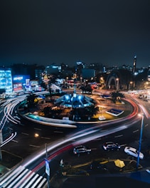 time lapse photo of road during night