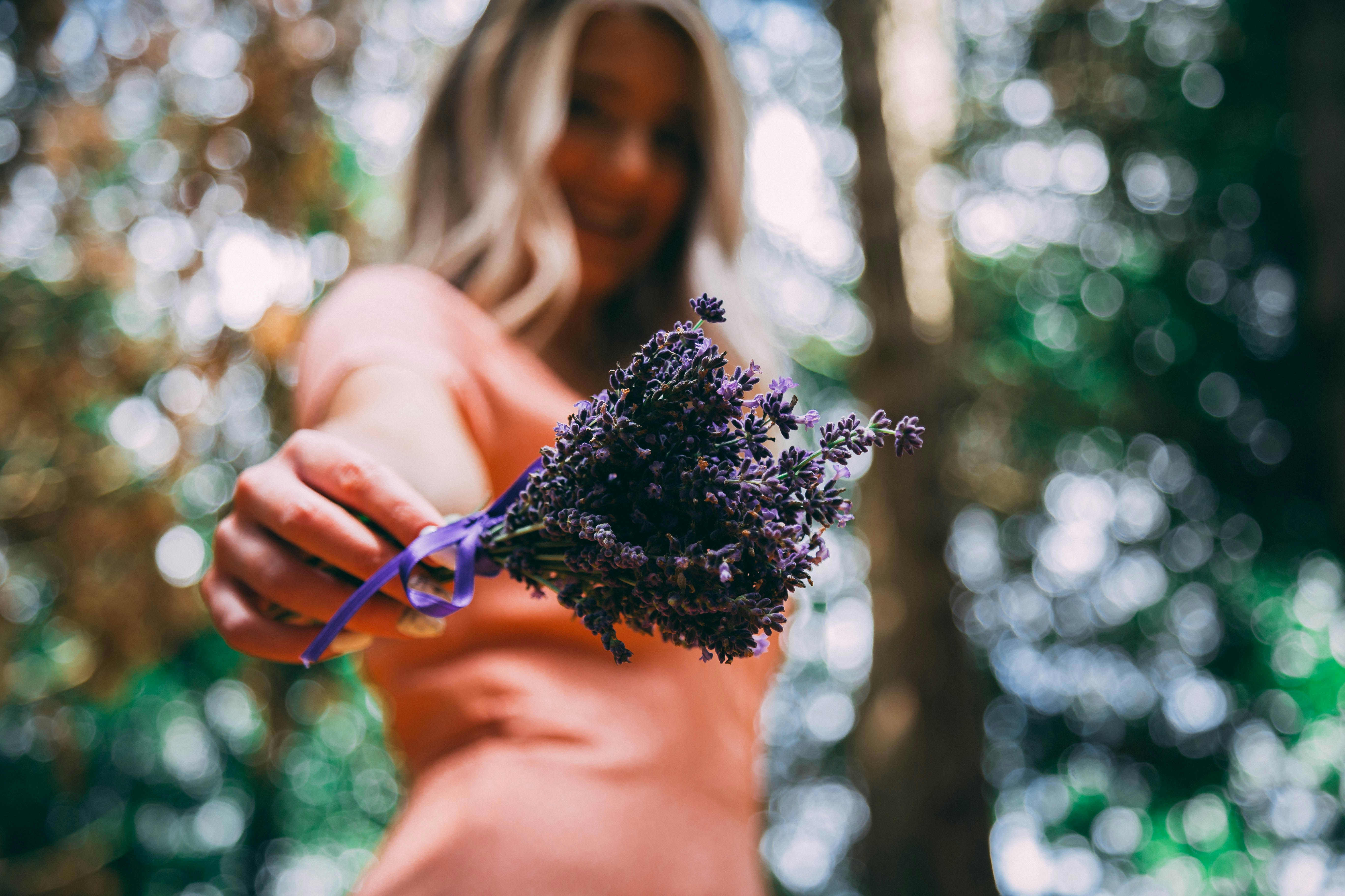 woman holding purple lavender