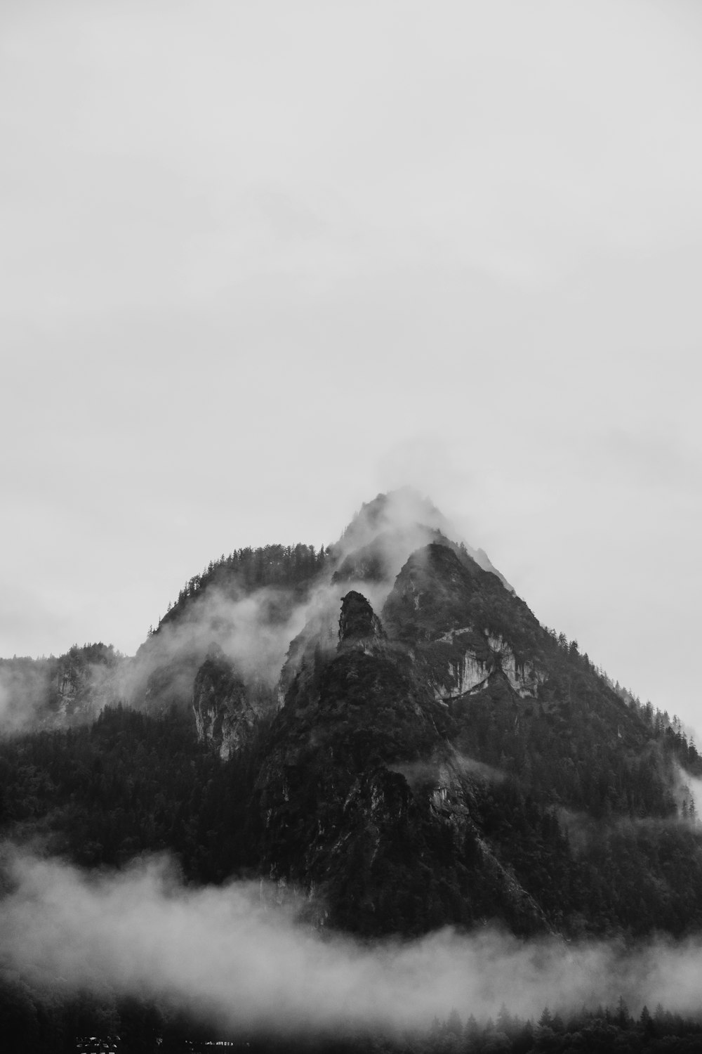 grayscale photography of mountain