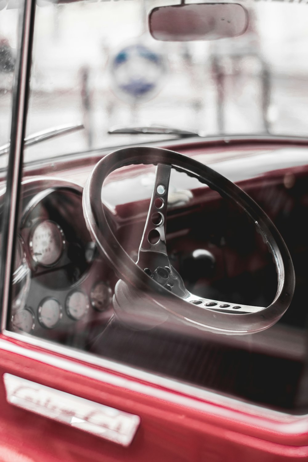 closeup photo of black steering wheel