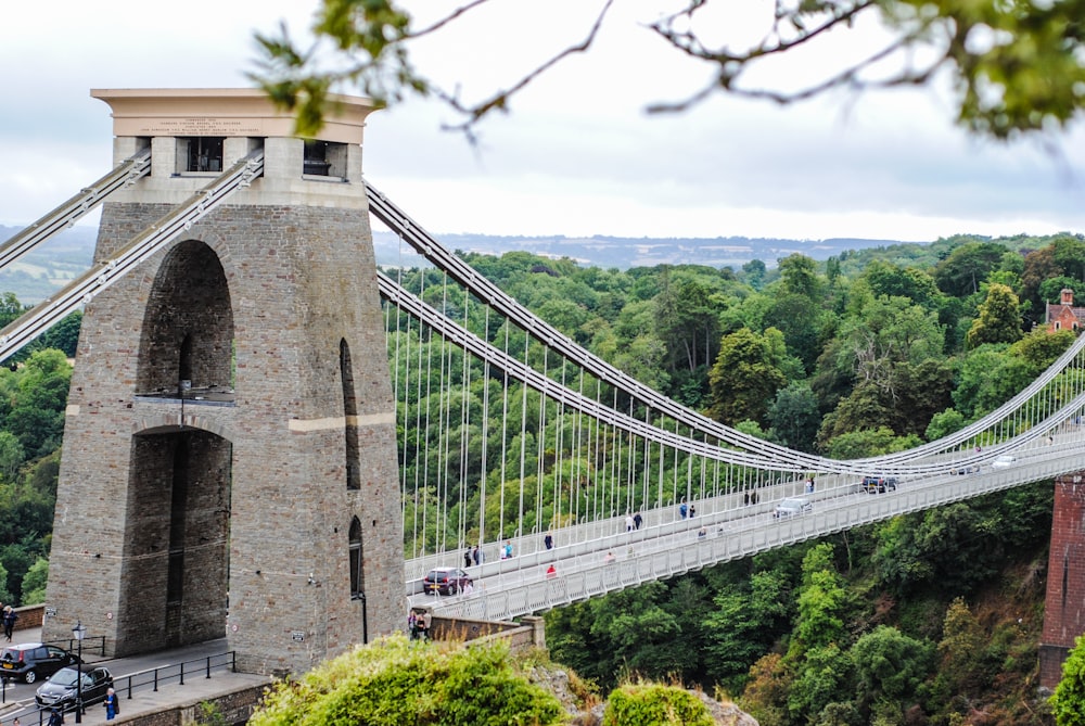 grey concrete bridge with people crossing