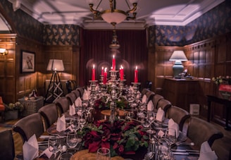 rectangular wooden table with matching chairs