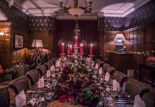 rectangular wooden table with matching chairs