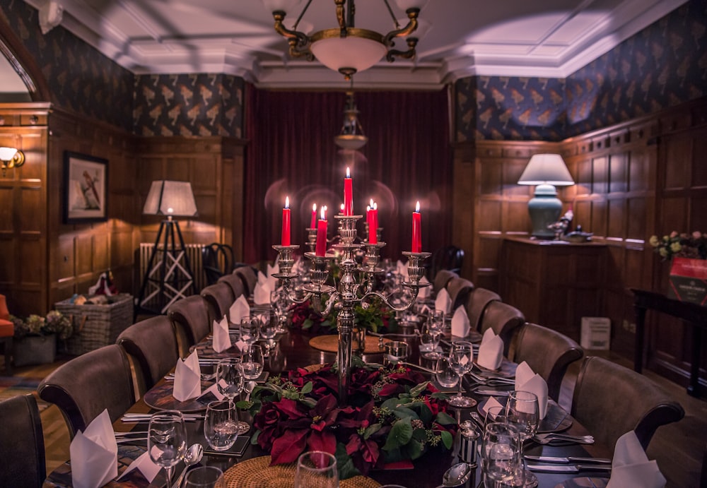 rectangular wooden table with matching chairs