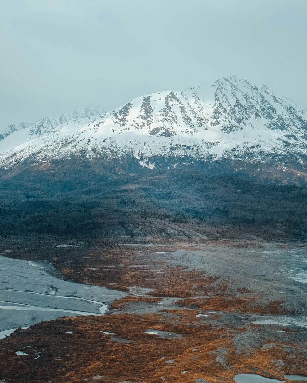 mountain coated with snow