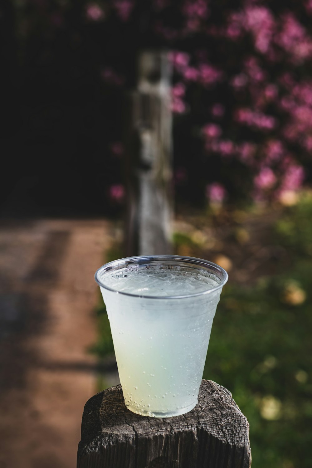 vaso blanco lleno de líquido blanco en rejilla de madera