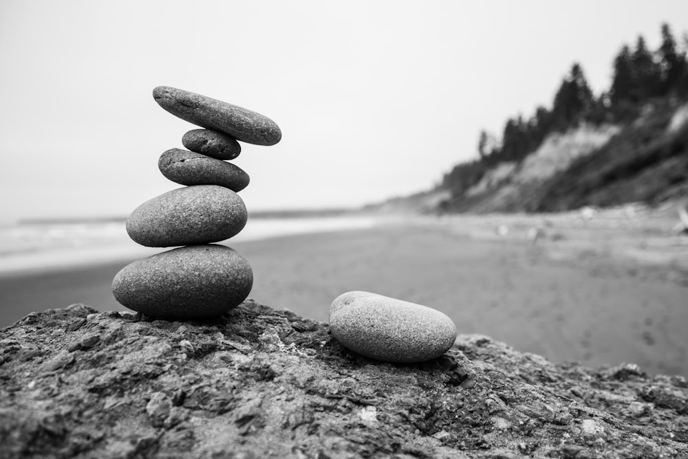 five stack of stone fragments