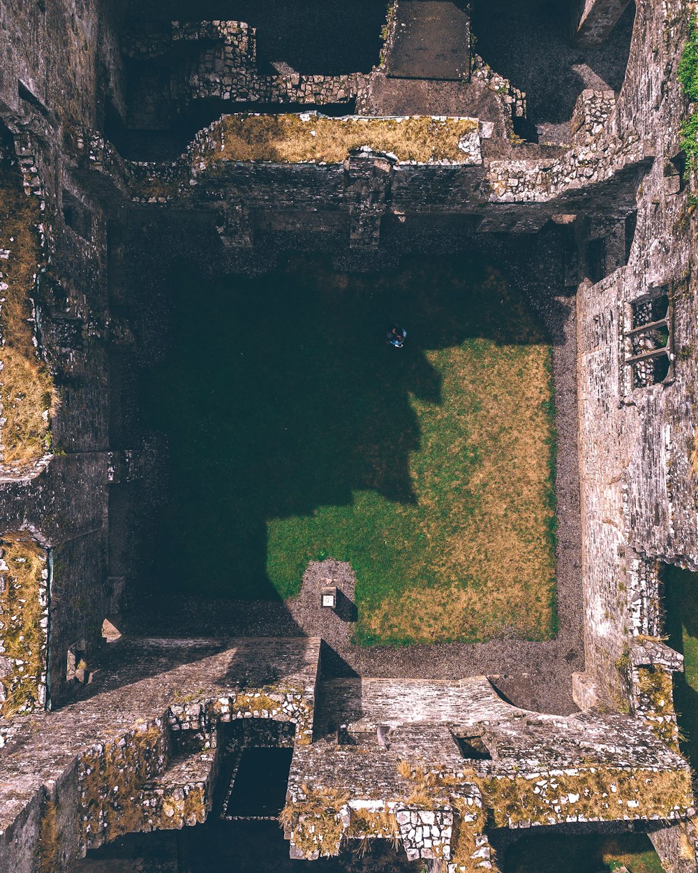 birds-eye view of concrete ruins