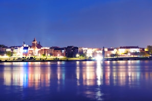 A picturesque cityscape at night.