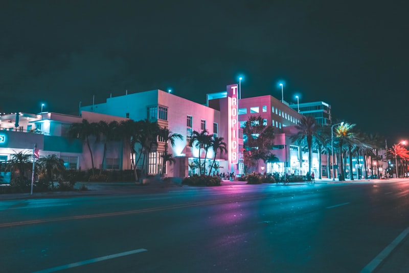 Ocean Drive lit at night