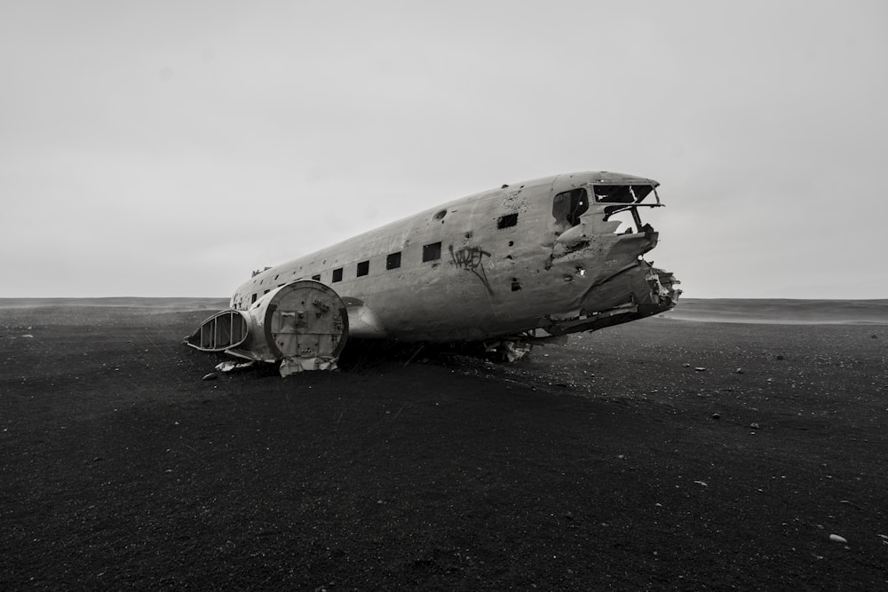 crashed gray airliner