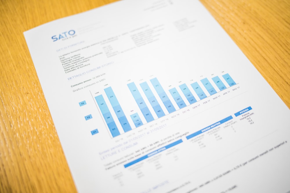 white and blue Sato chart