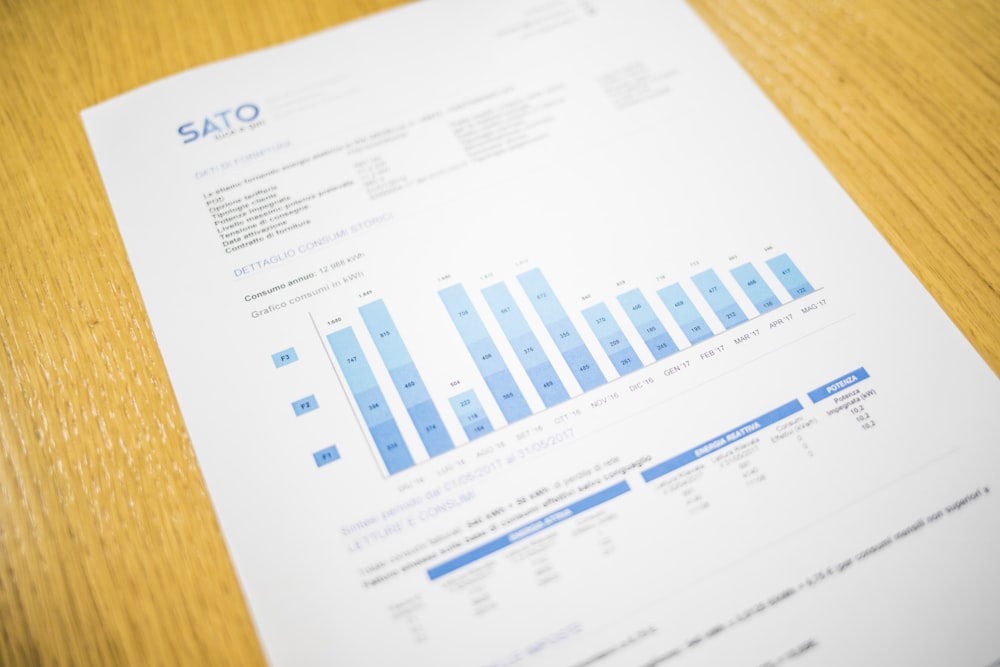 white and blue Sato chart