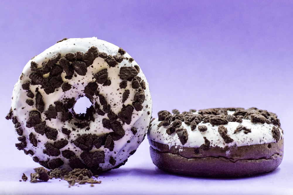 two cookies and cream doughnuts