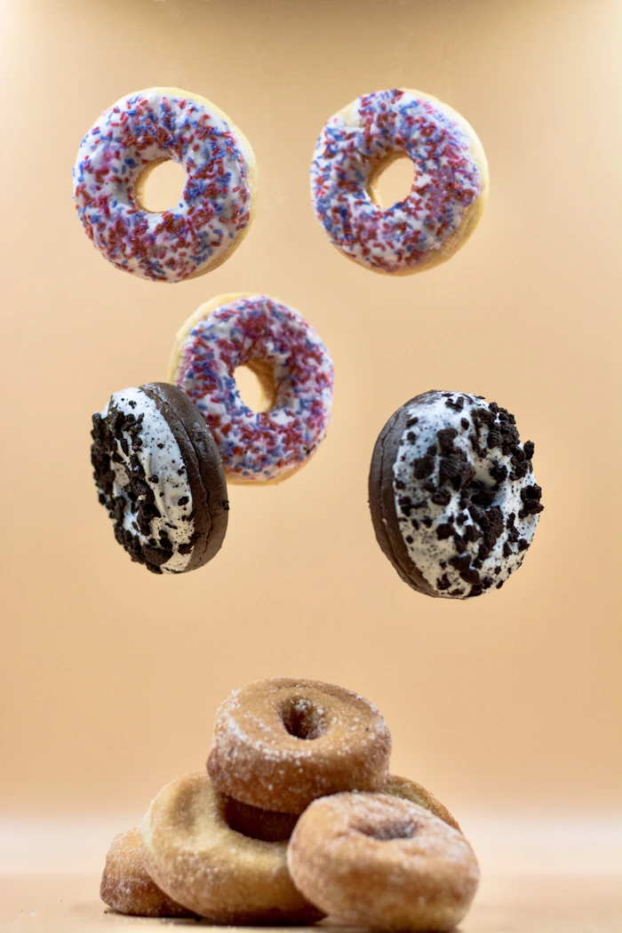 Small donuts in studio light