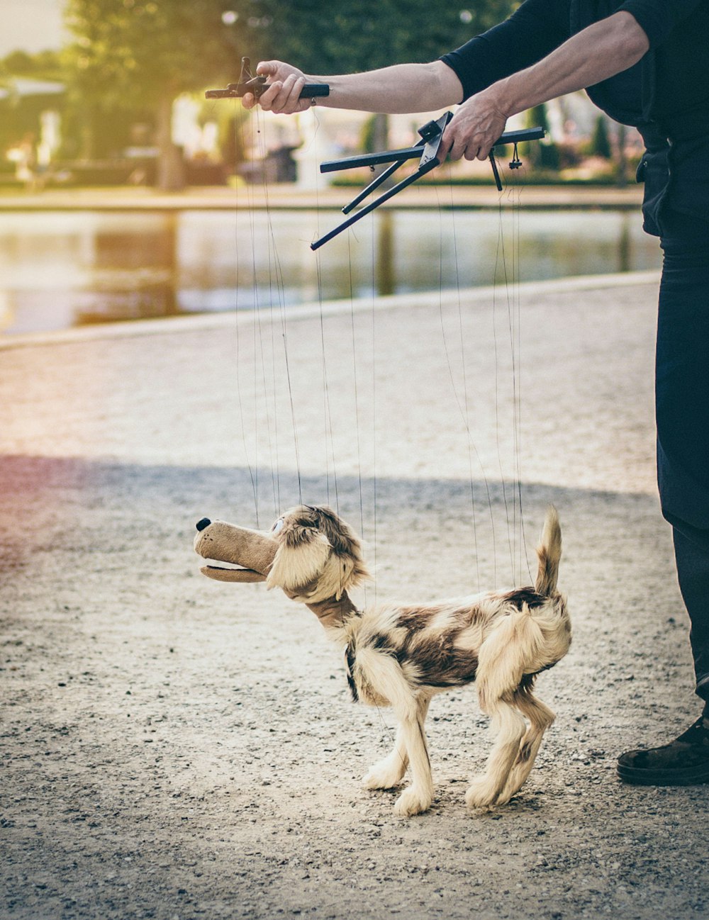 Person, die Puppenhund spielt