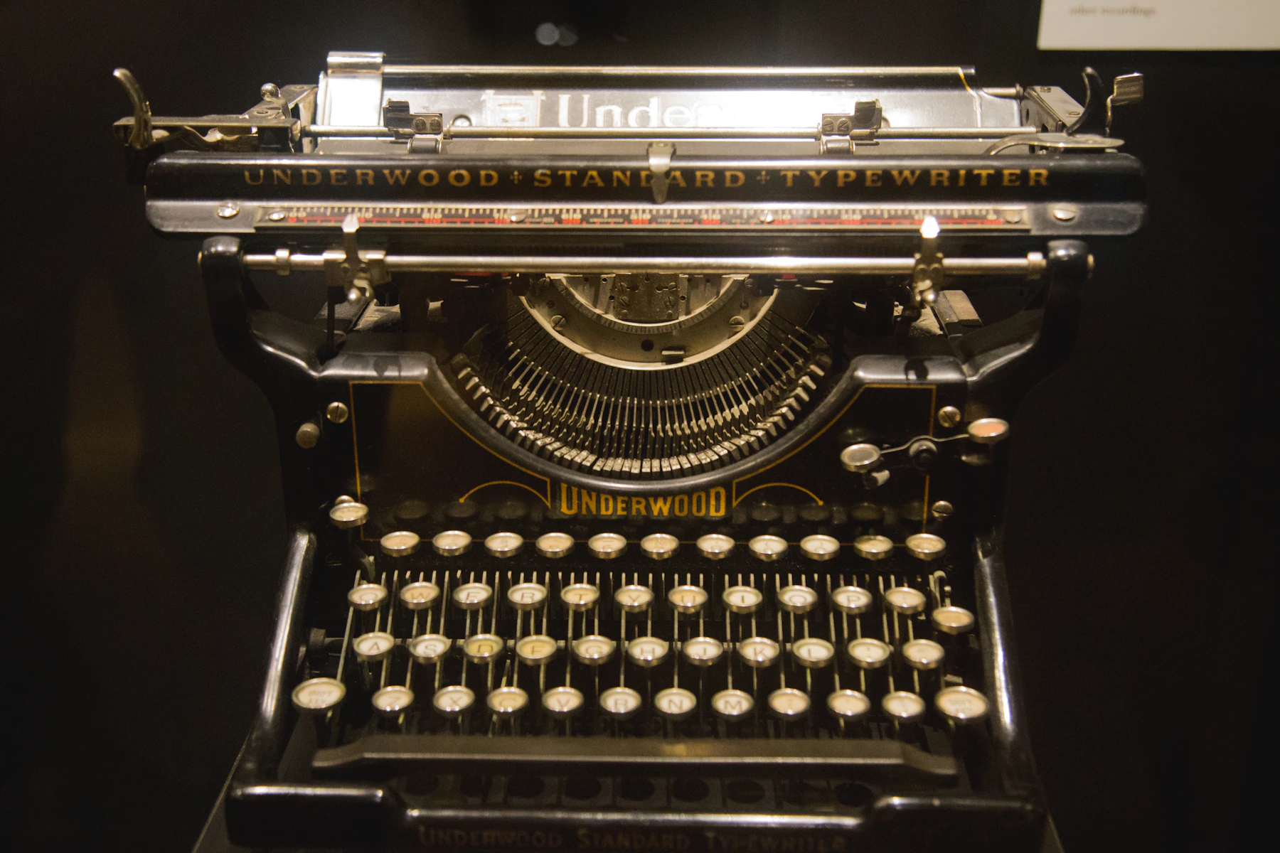 A black Underwood manual typewriter, close-up
