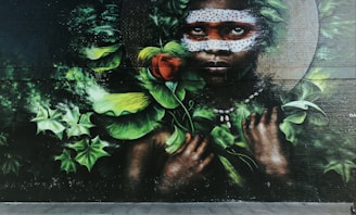 wall with portrait of woma n