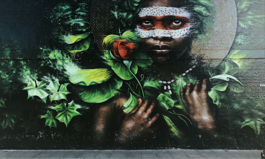 wall with portrait of woma n
