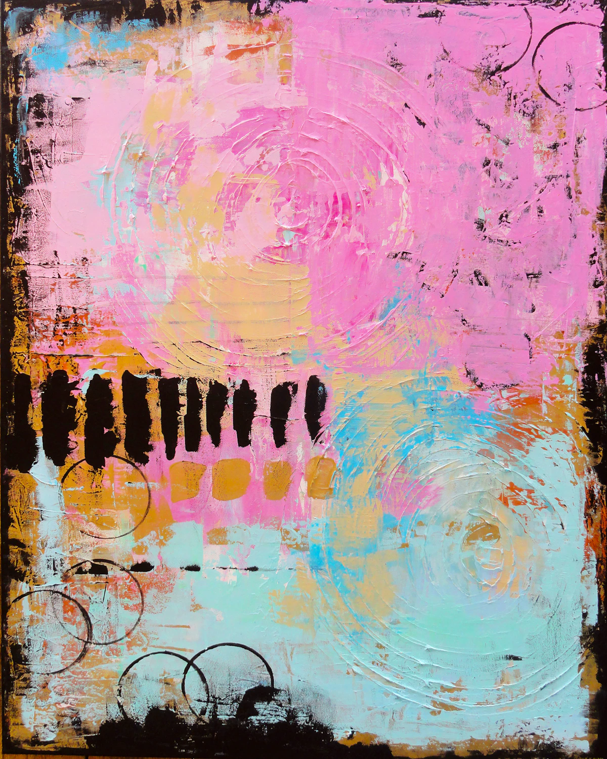 Large abstract painting in rich red tones