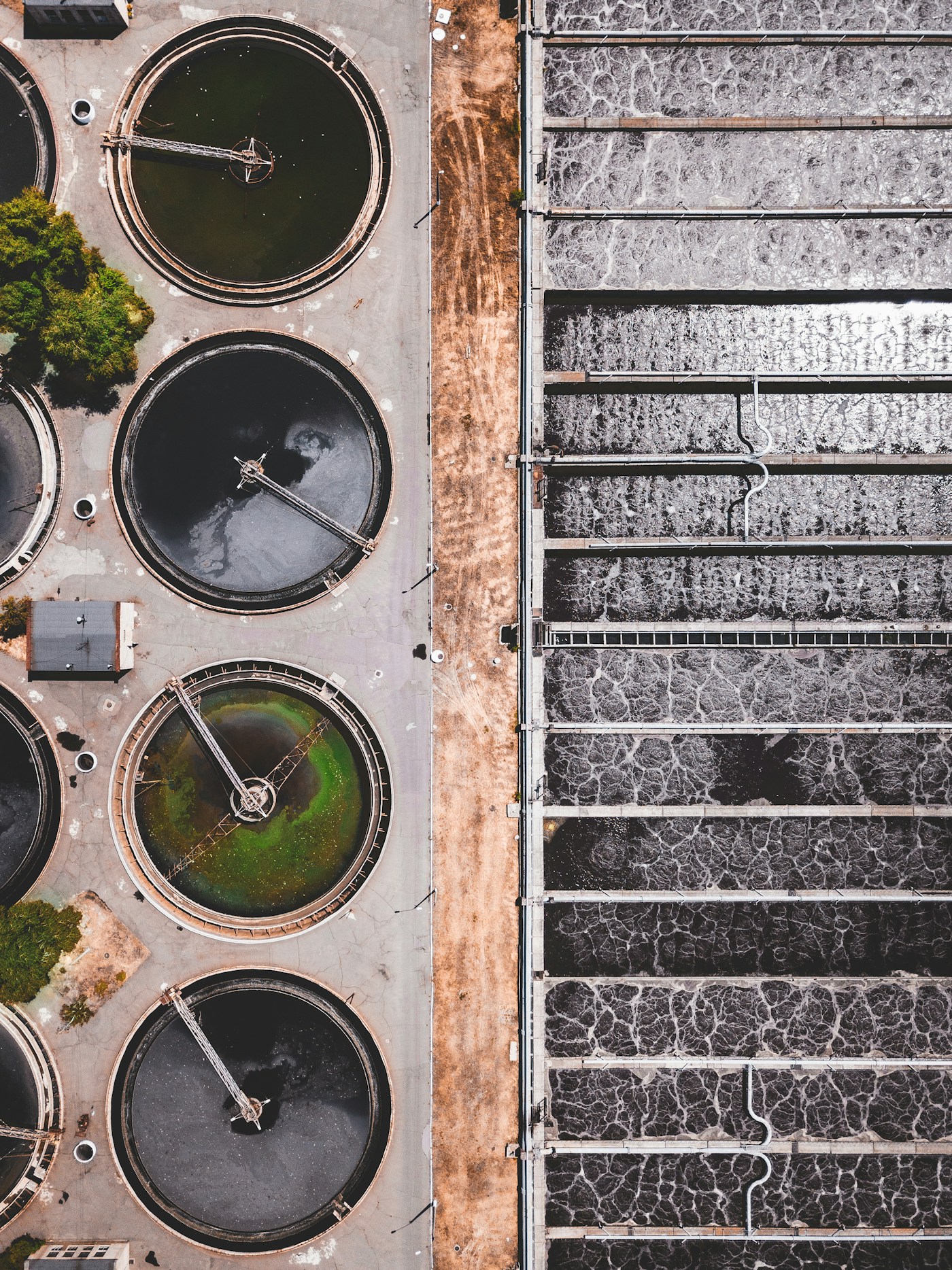 Aerial view of industrial water treatment plant