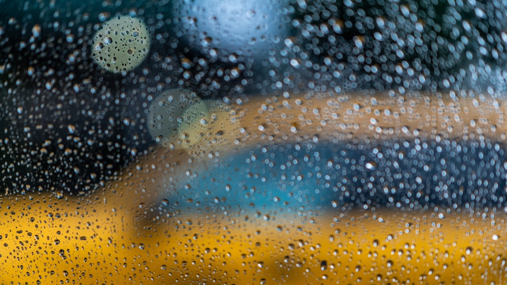 bokeh photography of glass window with water dew